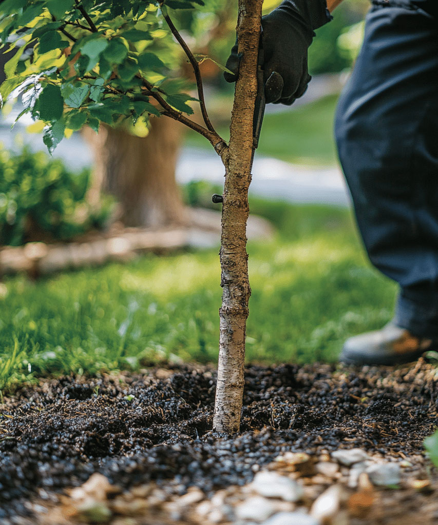Tree fertilization service in Kingston with arborist injecting nutrients into soil near tree roots